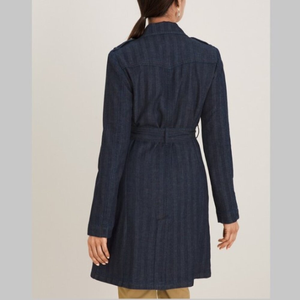 Chico’s  Denim Trench Coat Jacket Cotton Linen L - Picture 6 of 12
